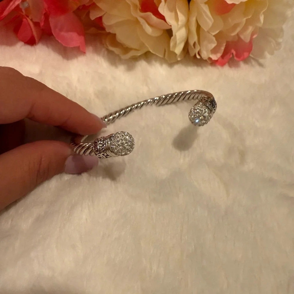 3 x 20$ Elegant Silver Open Cuff Bracelet with Crystal Accents